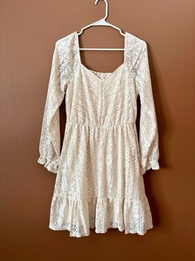 LC Lauren Conrad Cream Lace Dress M Long Sleeve Boho Cottagecore Romantic